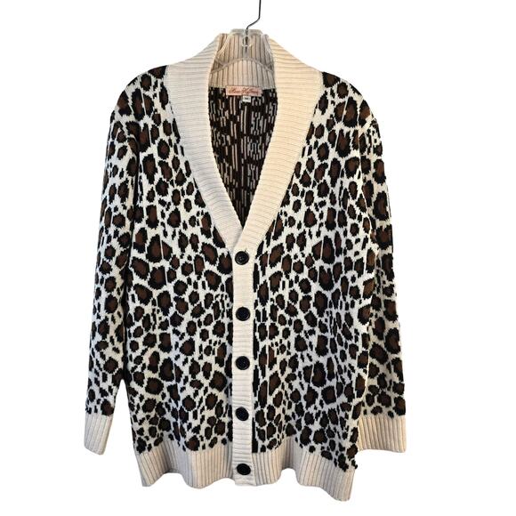 Mara Hoffman Sweater Women's M Brown Black Leopard Shawl Collar Grandpacore - Picture 1 of 10